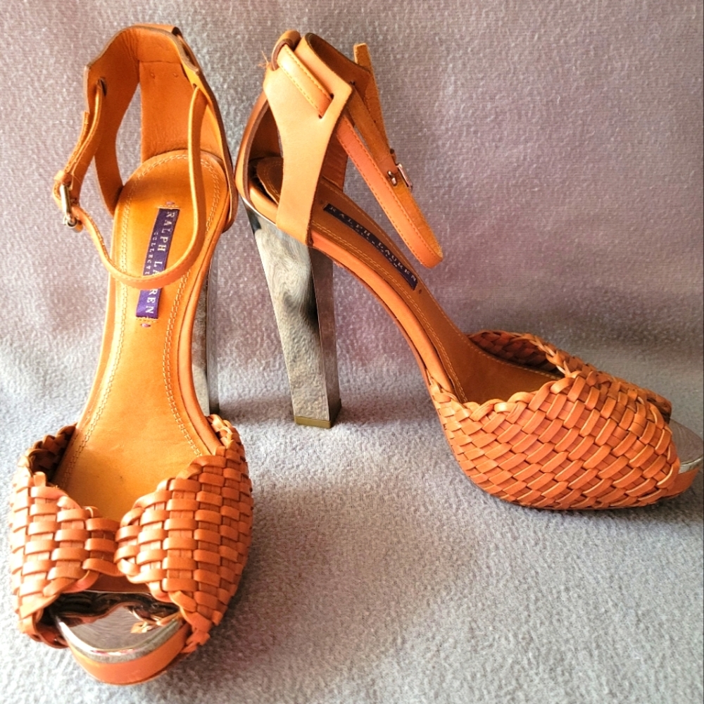 RALPH LAUREN COLECTION WOVEN LEATHER Platform Sandals Size 8